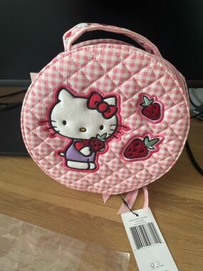 Hello Kitty Pink Quilted Round Kids Carry Bag with Strawberry Patches